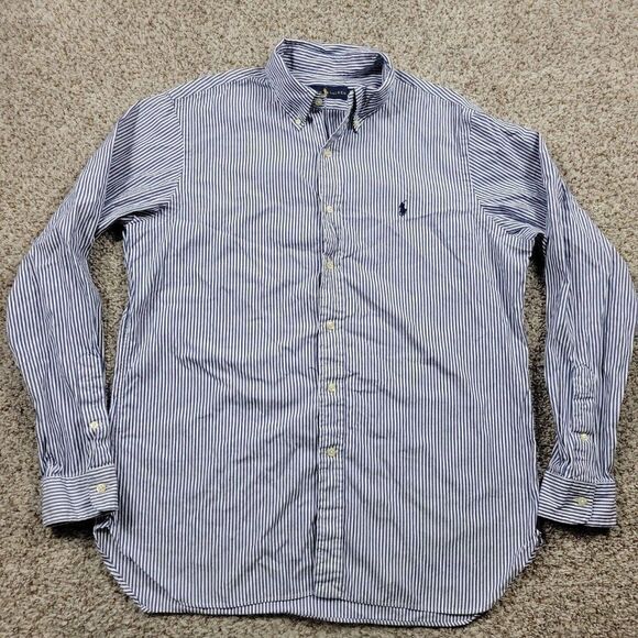 Polo Ralph Lauren Shirt Mens 16/40-41 Blue Striped Button Down Ling Sleeve - Picture 1 of 7